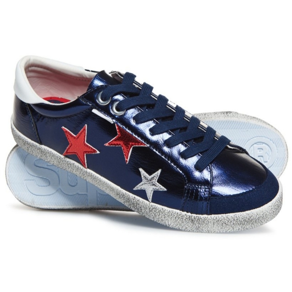 Superdry Women's Trainer, metallic Blue Super Sleek Low Pro Sneakers, Size 9